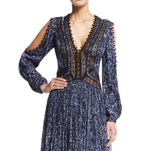 NWT Rebecca Taylor Cold Shoulder Block Print Dress